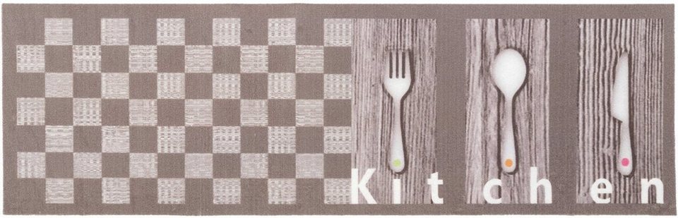 Küchenläufer KITCHEN, Primaflor-Ideen in Textil, rechteckig, Höhe: 5 mm,  mit Schriftzug & Motiv Besteck, rutschhemmend, waschbar, Küche