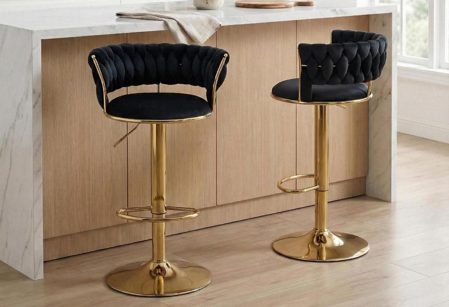 LVHOM Barhocker silber/goldene Stuhlbeine, Moderne Samt-Hochstuhl/Barstuhl (2/4 Stück, 2 St., mit runden Rückenlehne & Fußstütze), 360° drehbar, höhenverstellbar