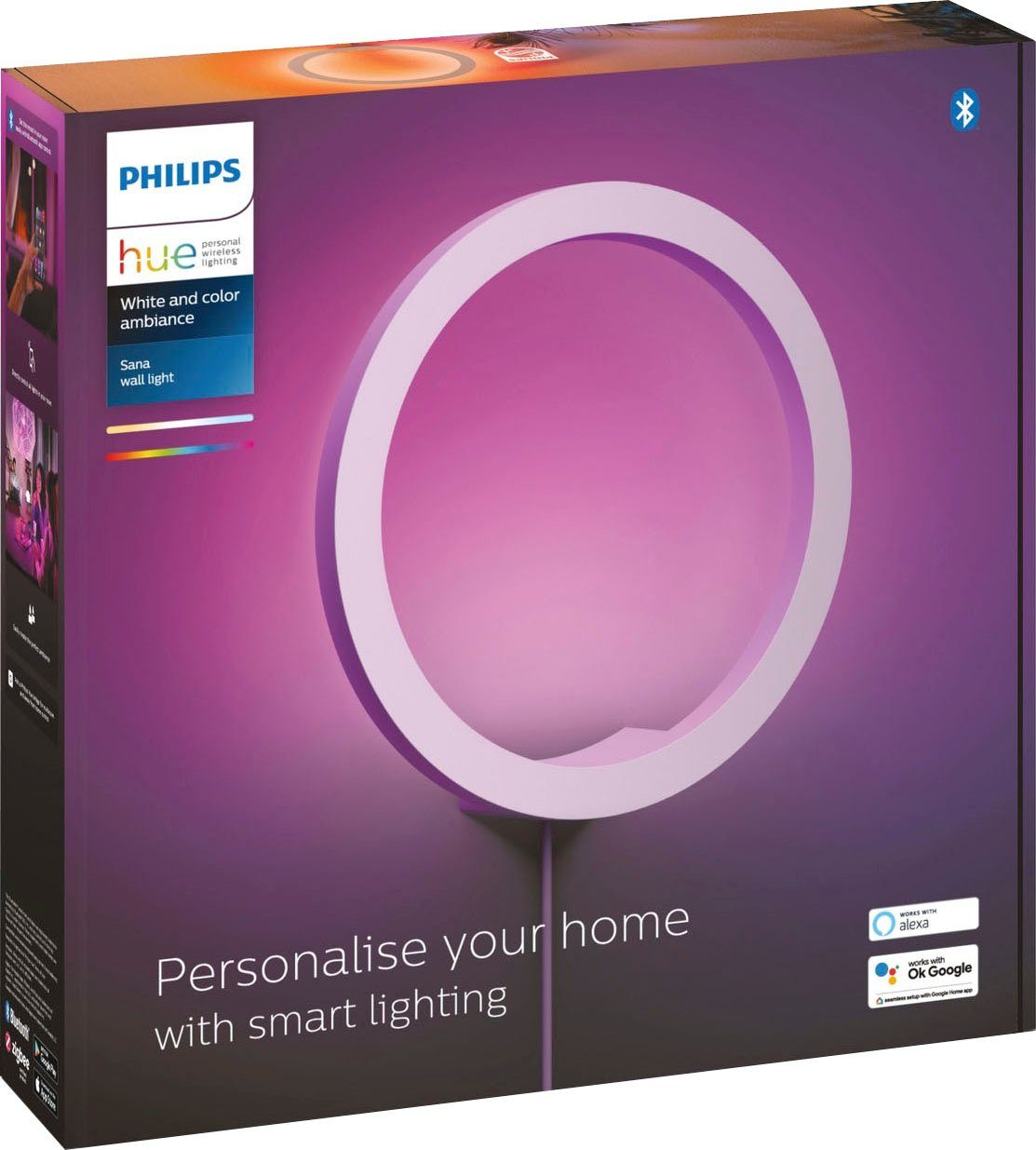 Farbwechsler LED Hue Dimmfunktion, Philips Sana, fest integriert, Wandleuchte LED