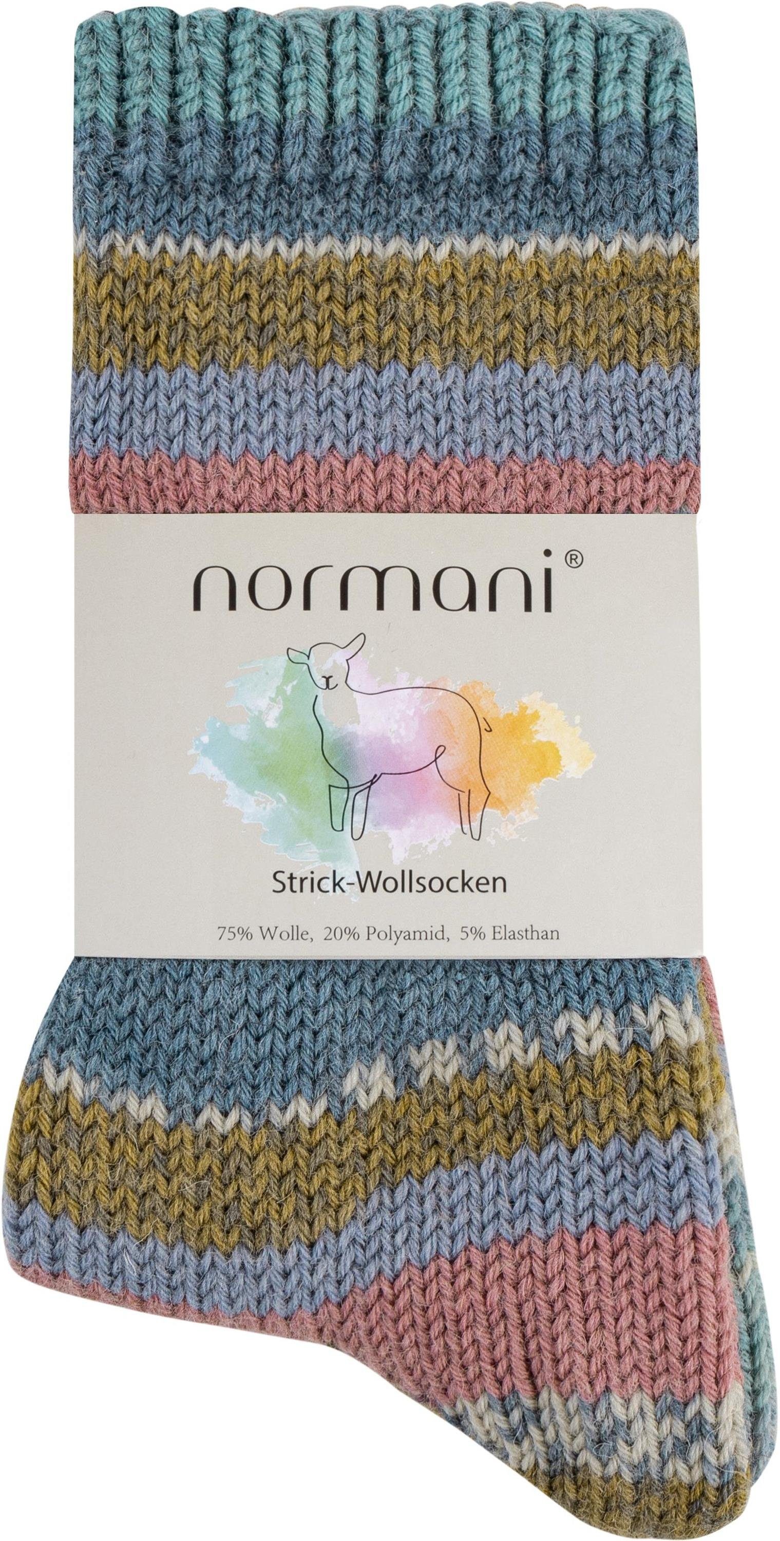 normani Thermosocken 2 Paar Gestrickte Wollsocken Bunt-geringelt (2 Paar) hochwertige Qualitätssocken mit hohem Wollanteil