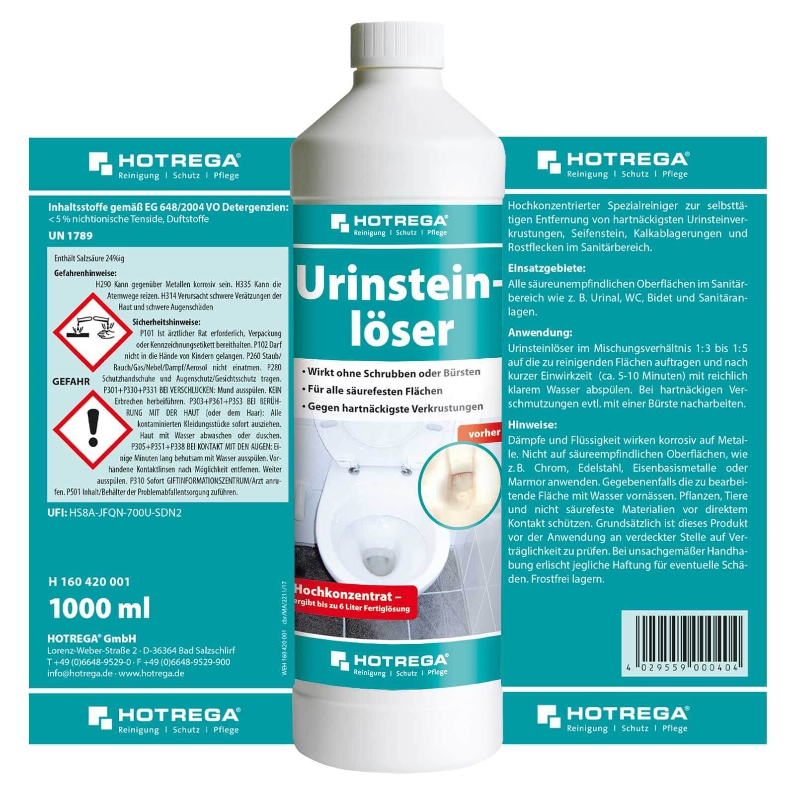 HOTREGA® Urinsteinlöser Konzentrat L, 1 Reinigungskonzentrat SET Messbecher 1 L