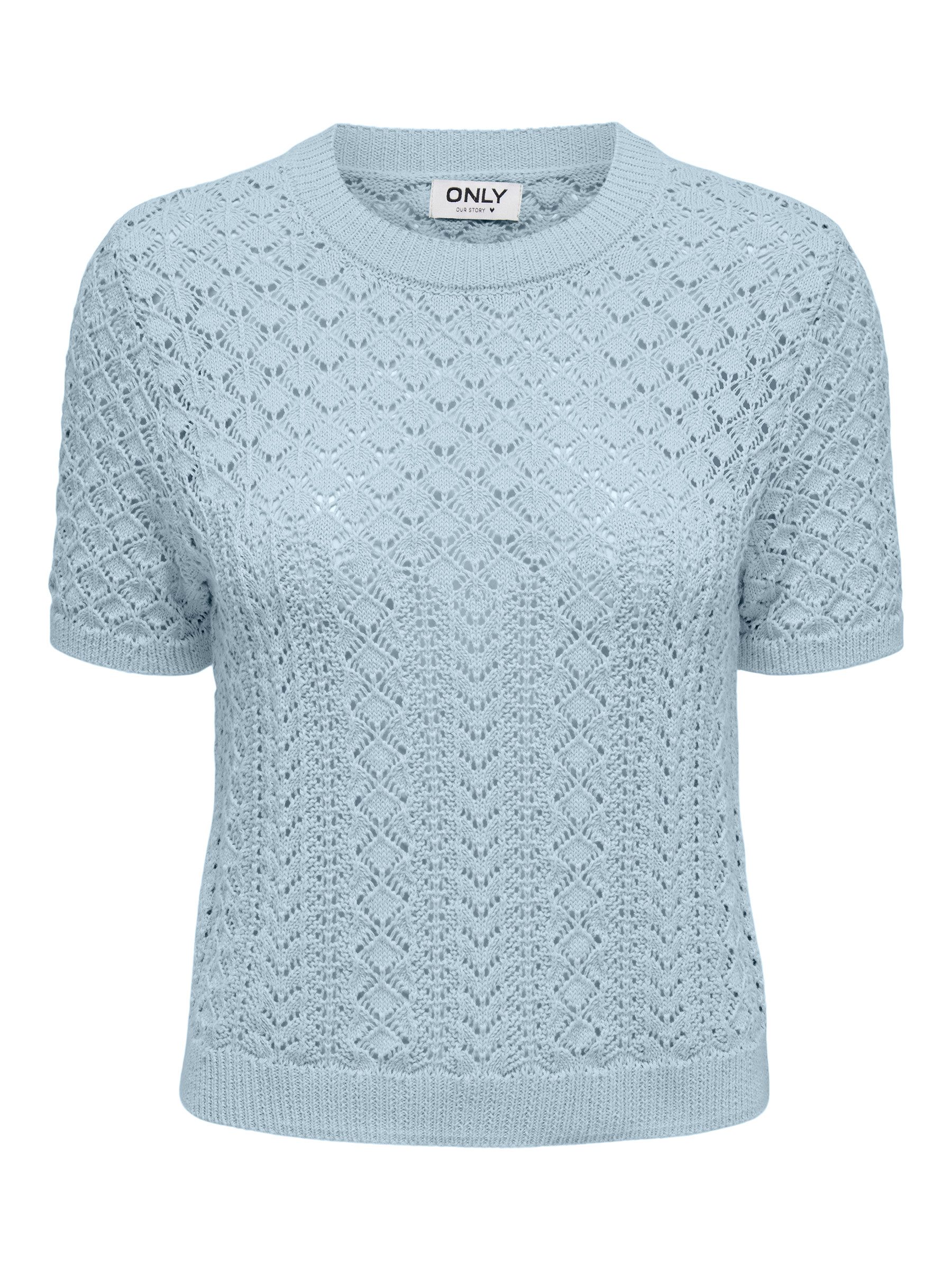 ONLY Strickpullover Modischer Einfarbiger Strickpullover Kurzarm Rundhals (1-tlg) ONLSAGA SS O-NECK KNT NOOS