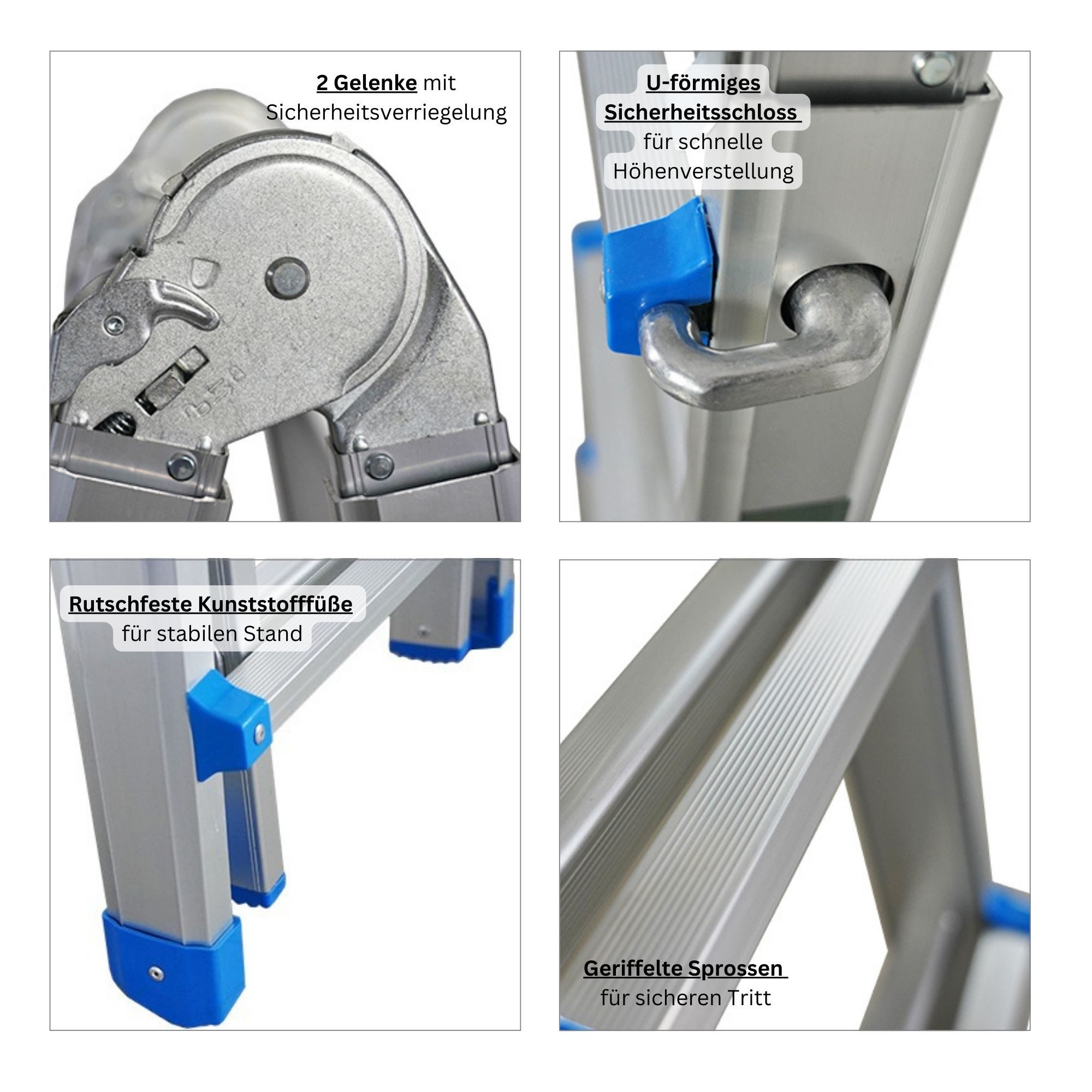 PROREGAL® Vielzweckleiter Sprossen-Mehrzweckleiter APOLLO 3-in-1 Aluminiumleiter 150 kg Traglast, Stabile Mehrzweckleiter Sprossenleiter Vielzweckleiter 150kg T – Bild 4 von 5