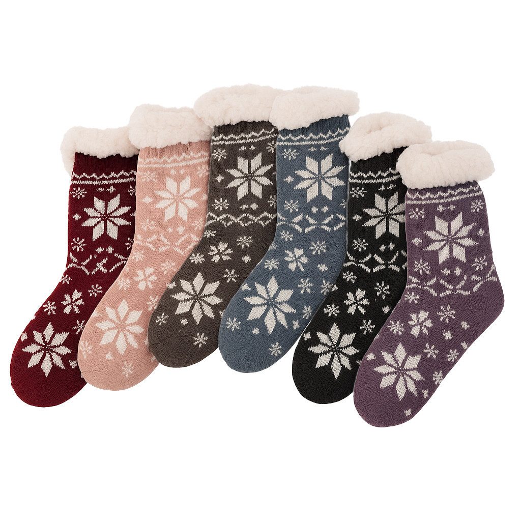 Out of the Blue Kuschelsocken Damen Hüttensocken Set 6 Paar Big Ice Flower Einheitsgröße (6-Paar) 6 Paar flauschige Wärme im Set