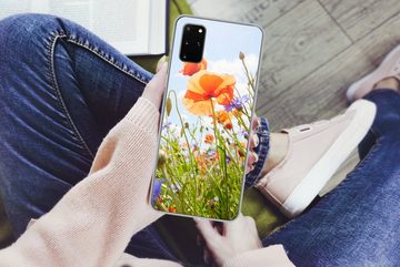 MuchoWow Handyhülle Blumen - Mohn - Frühling - Natur - Rot - Blau, Phone Case, Handyhülle Samsung Galaxy S20 Plus, Silikon, Schutzhülle