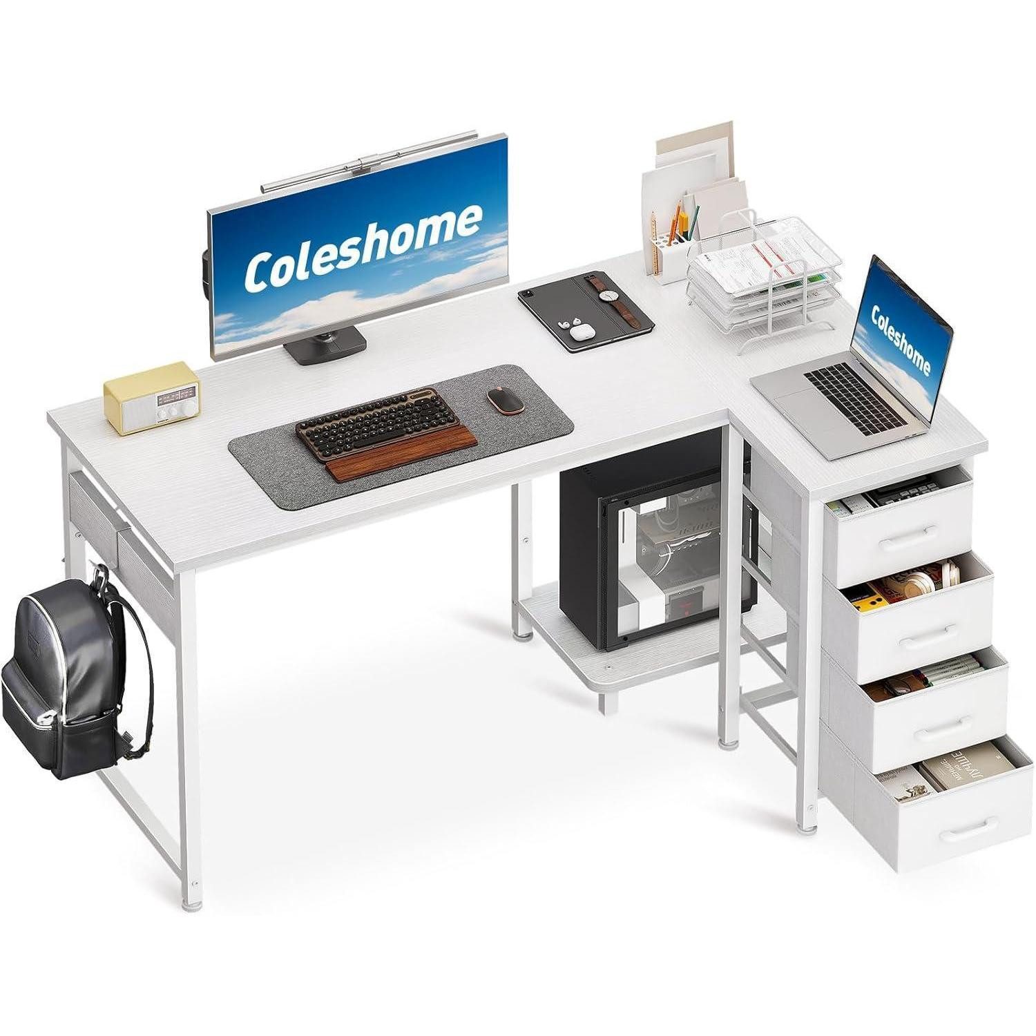 LuxusKollektion Eckschreibtisch Eckschreibtisch L 4 Schubladen umkehrbar 120 × 70 cm Weiß