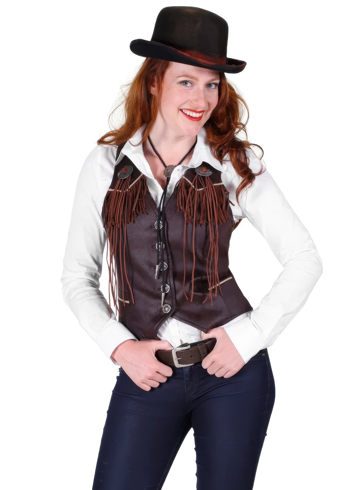 thetru Cowboy-Kostüm Countrysängerin Weste - Fasching Karneval Kostüm, Kunstlederweste für Saloon und Country