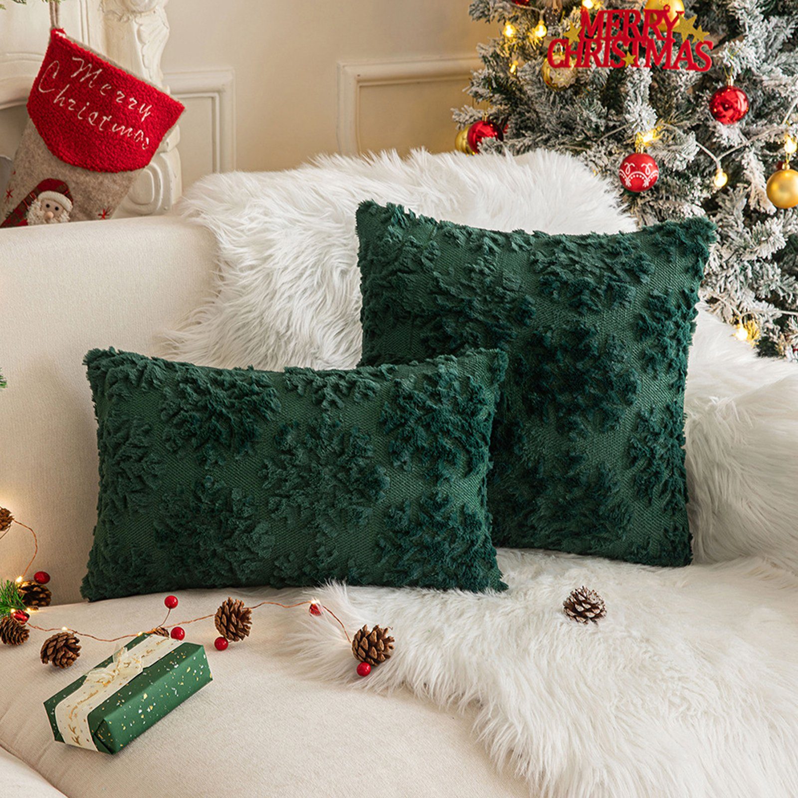 Weihnachten Set Sofa Mit Baum Kissenbezug Weich, Grün Sofakissen 2er Kopfkissenbezug Bezug Kissen OKWISH, Schlafzimmer Couchkissen Kissenhülle Kissenbezüge Bezug 3D