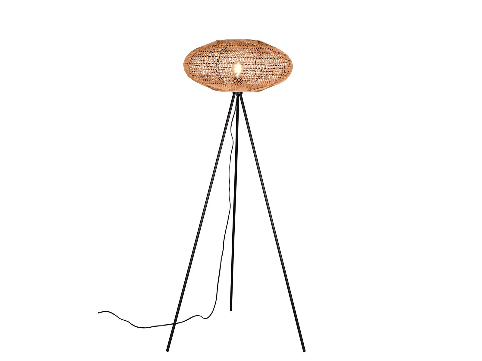 TRIO Leuchten LED Stehlampe, Dimmfunktion, LED wechselbar, warmweiß, ausgefallene moderne Tripod Korblampe dimmbar Dreibein Boho Höhe 150cm