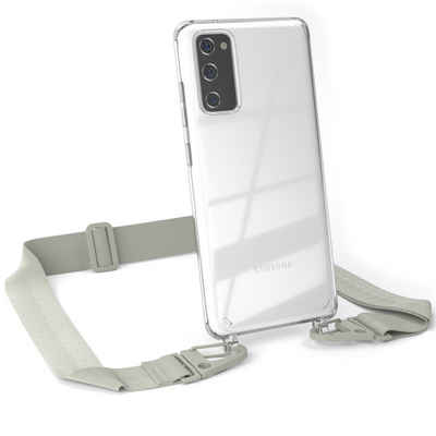 EAZY CASE Handykette Silikon Kette Karabiner für Galaxy S20 FE / 5G 6,2 Zoll, Ketten Hülle Transparent Case Kettenhülle abnehmbare Kordel Grau Taupe