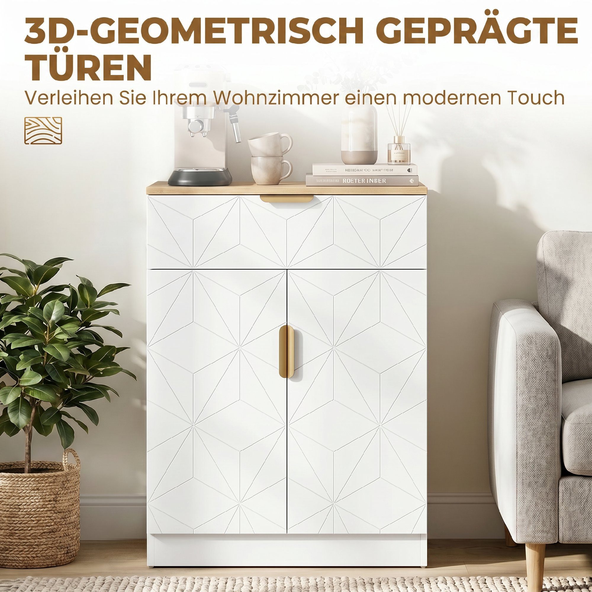 HOMCOM Sideboard Aufbewahrungsschrank Beistellschrank mit Schublade (Set, 1 St., 1), Mit zwei höhenverstellbaren Einlegeböden. – Bild 4 von 5