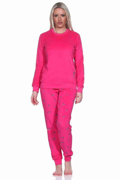 Normann Pyjama Damen Frottee Schlafanzug langarm Pyjama mit Bündchen - auch in Übergrössen
