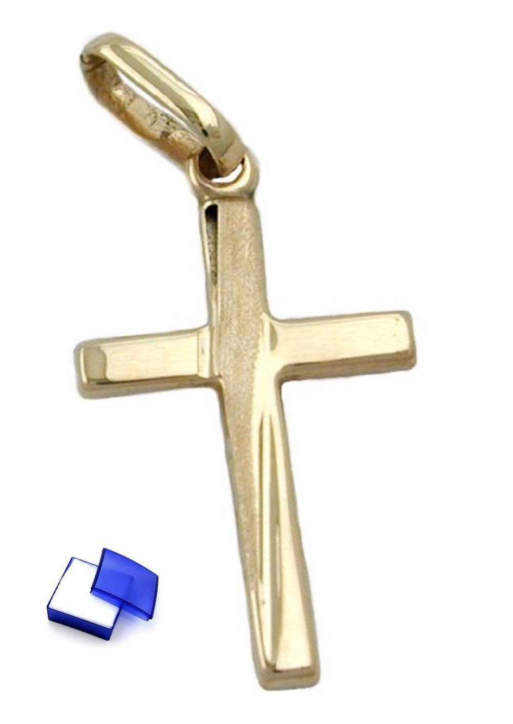 Kreuzanhänger Anhänger Kreuz matt glänzend 375 Gold 22 x 13 mm kl. Schmuckbox