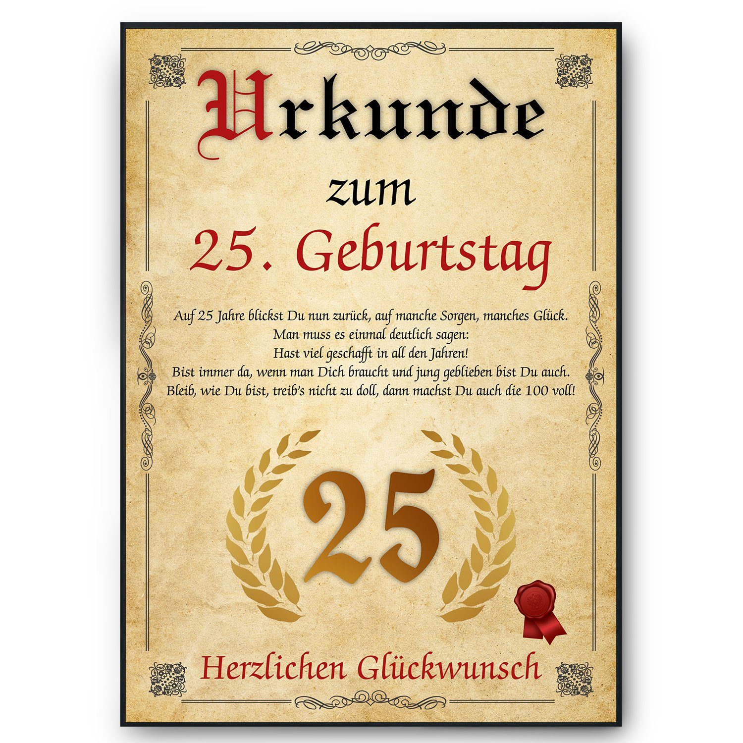 Tigerlino Poster Urkunde zum Geburtstag Mann Frau Geburtstagsgeschenk Geburtstagskarte, 25. Geburtstag Jahrgang 2001, Geburtstagsurkunde