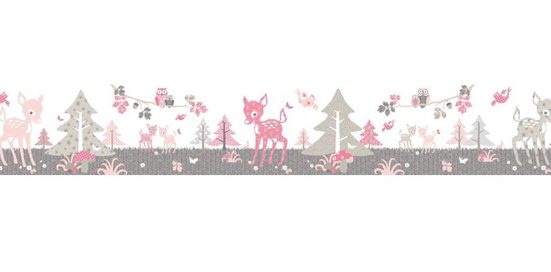 anna wand Bordüre »Kinderzimmer - Rehlein / Waldtiere - rosa taupe - selbstklebend«, Wald, selbstklebend