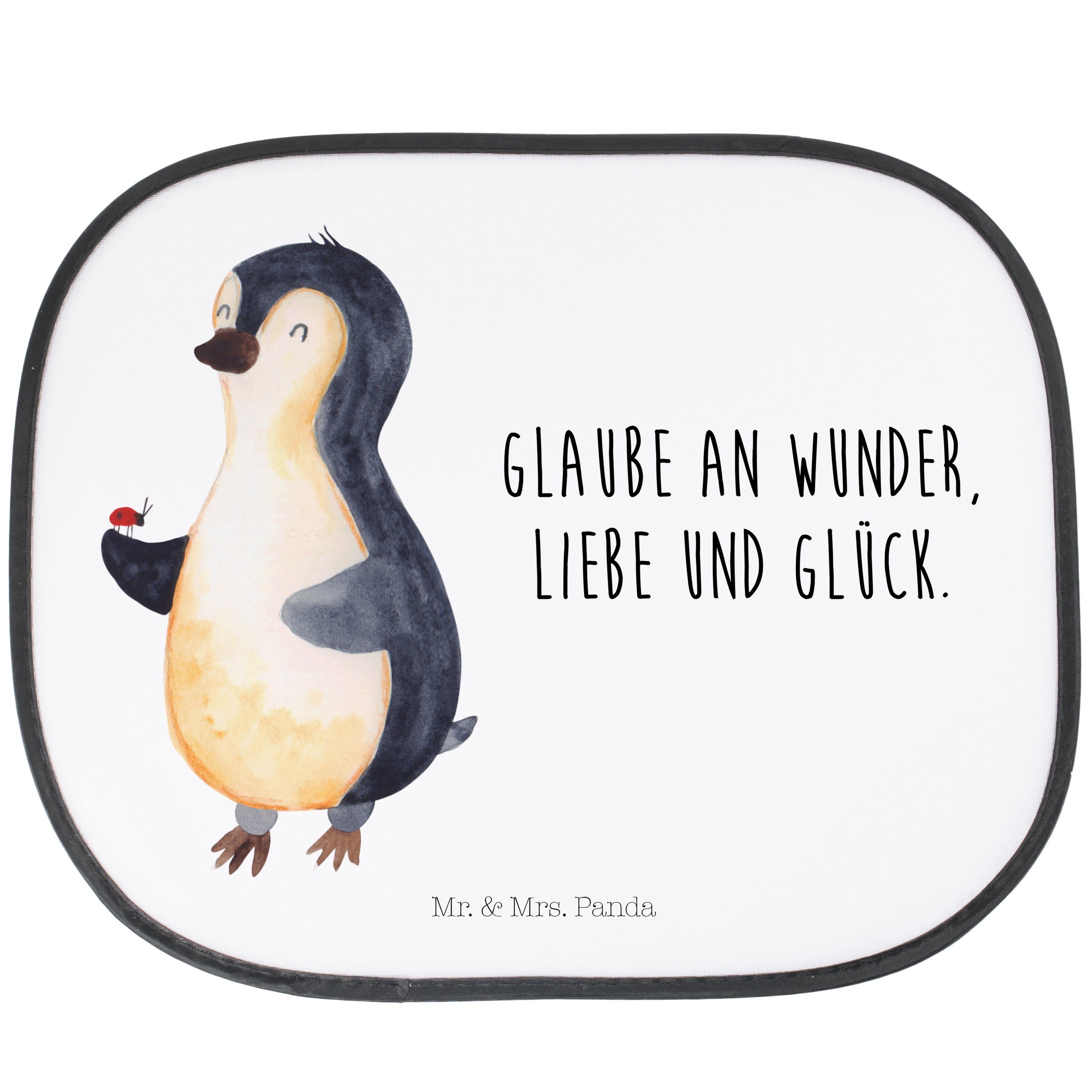 Sonnenschutz Pinguin Marienkäfer - Weiß - Geschenk, Glück, Sonne, Sonnenschutzfoli, Mr. & Mrs. Panda, Seidenmatt