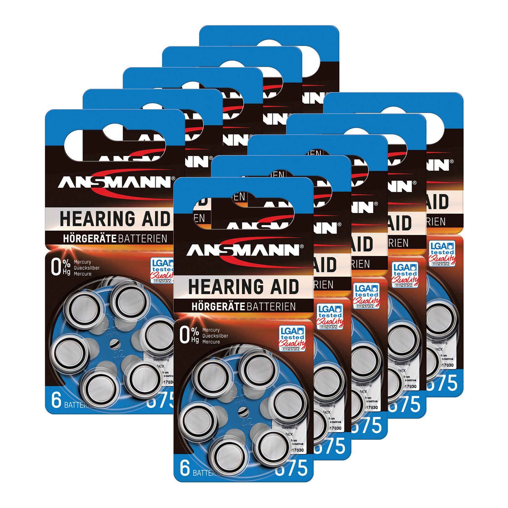 ANSMANN® Hörgerätebatterien 675 blau Typ Knopfzelle mit PR44 Stück, 60 675 ZL1 P675 1,4V