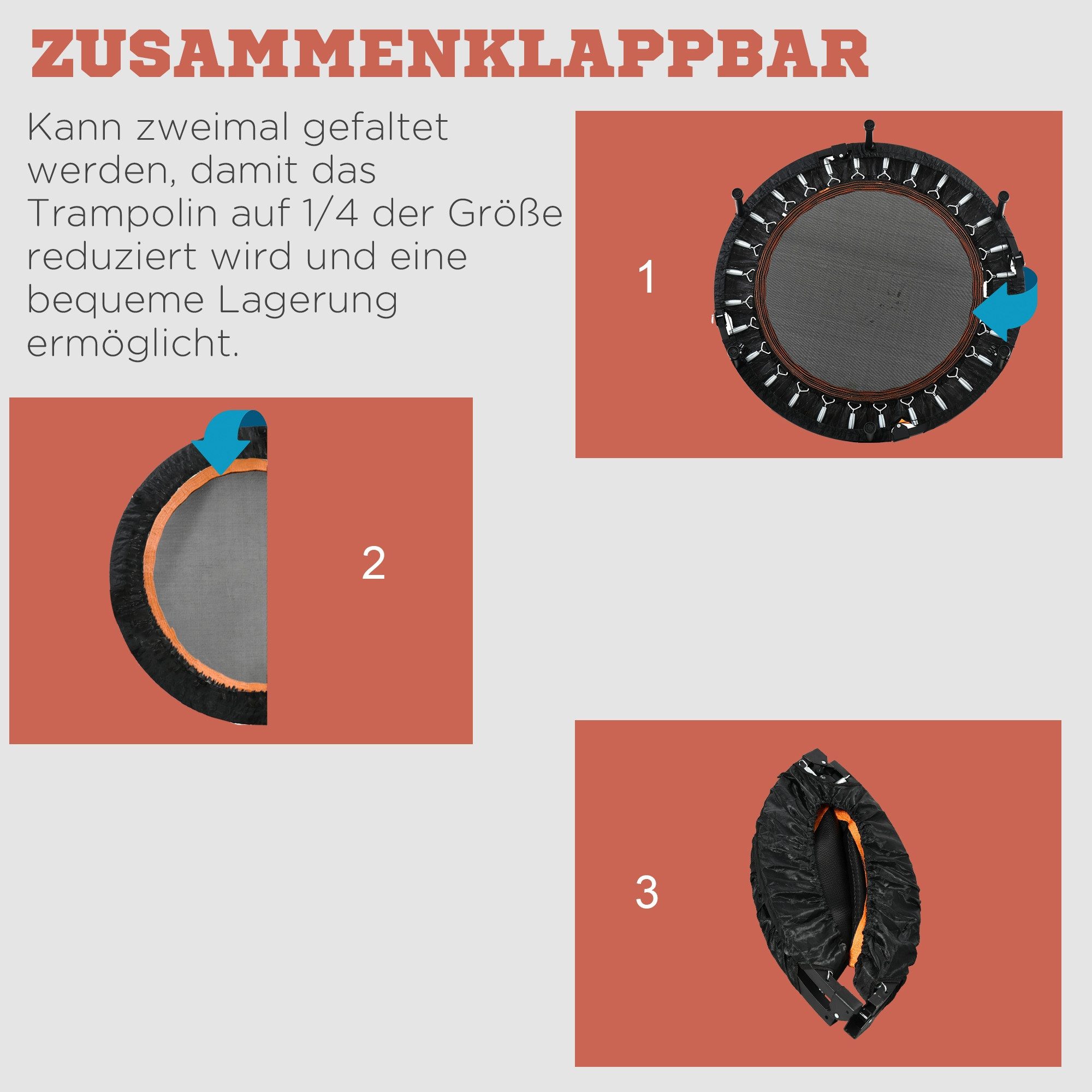 MC Star Fitnesstrampolin 102 cm, Faltbares Mini-Trampolin mit vierfach höhenverstellbarem, Haltegriff, Fitness-Rebounder für Erwachsene, bis 100 kg, Schwarz