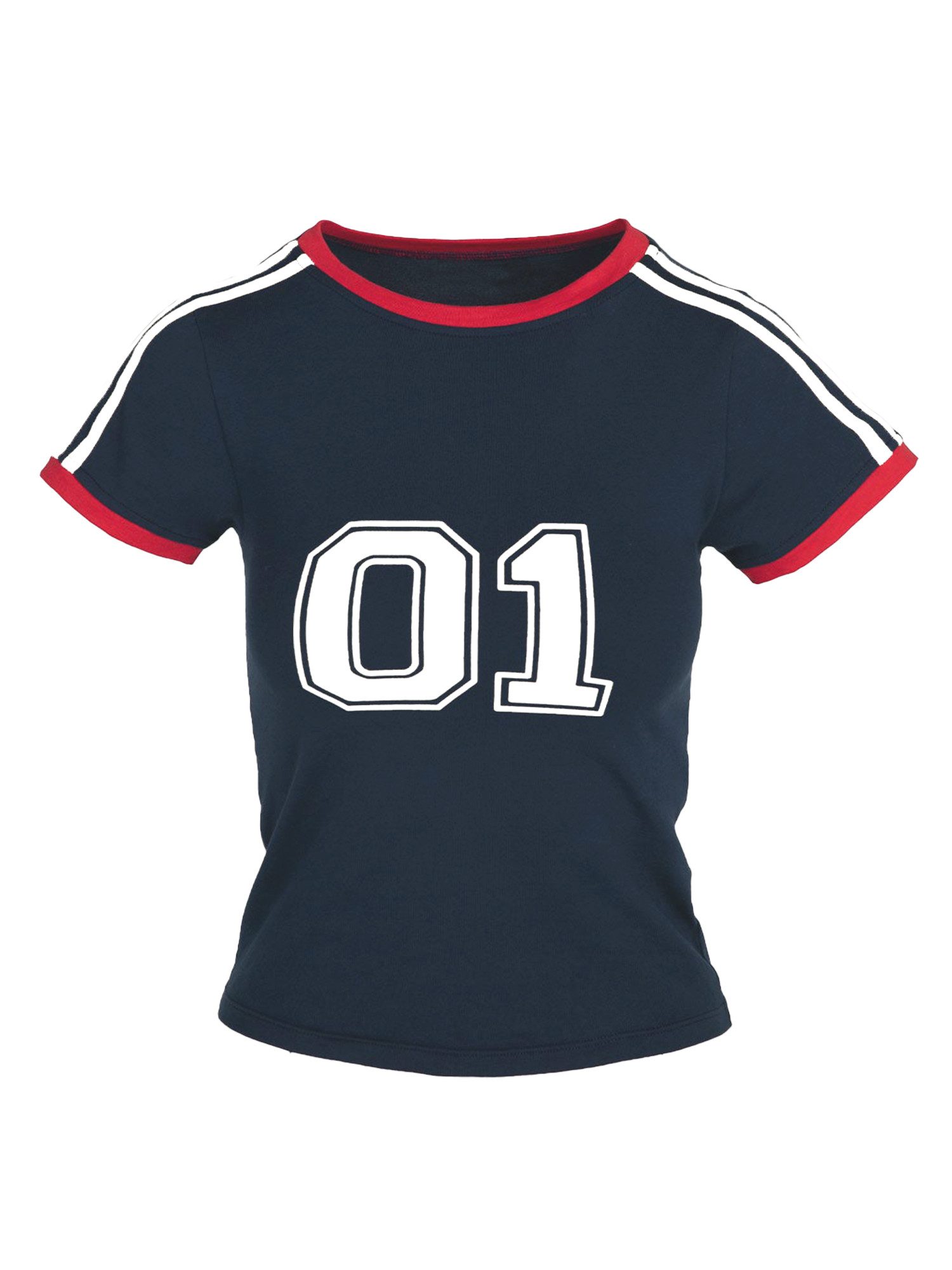Print-Shirt Damen Sommer Cropped Kurzarm Y2k Kontraststreifen