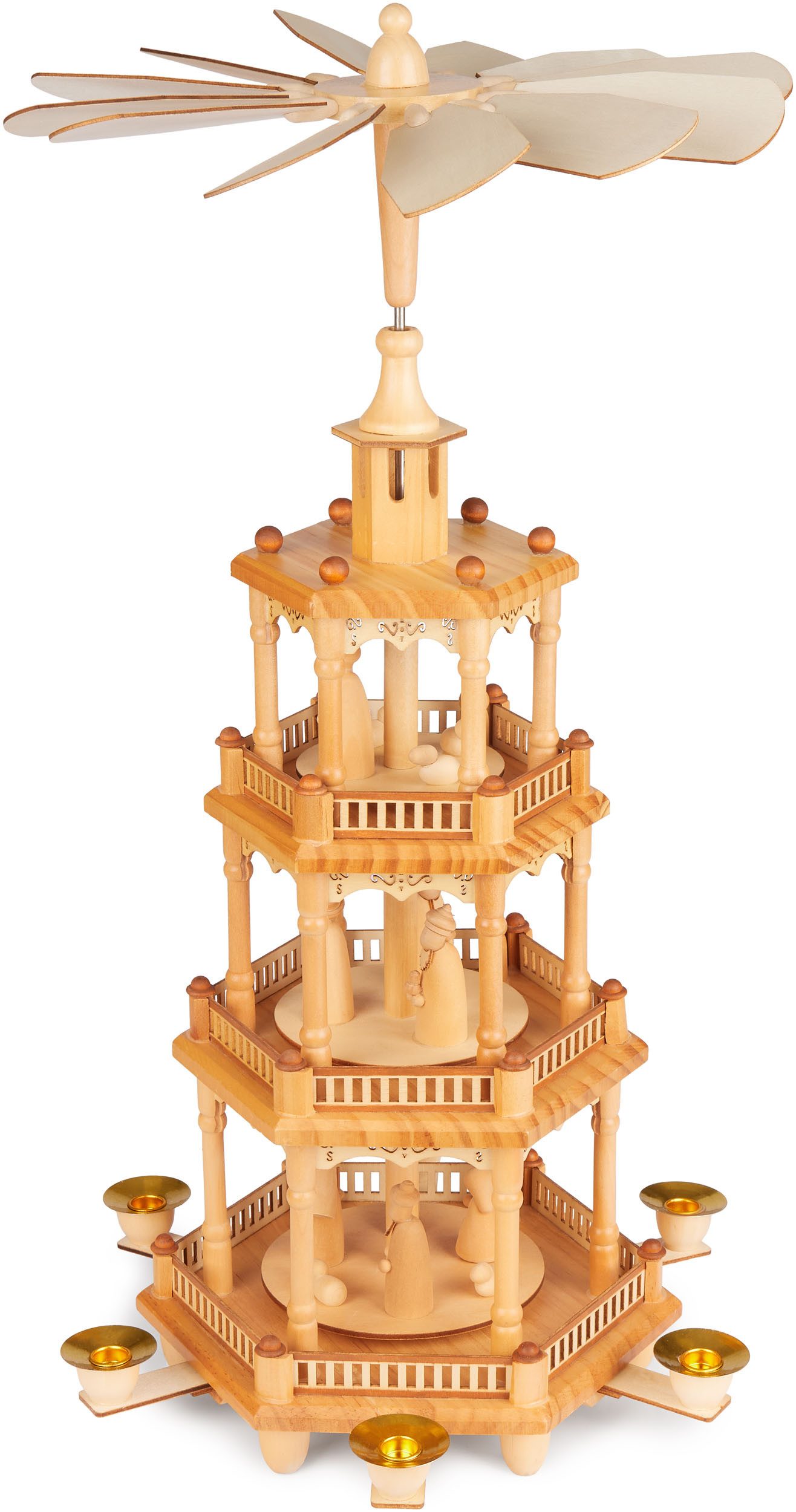 BRUBAKER Weihnachtspyramide Weihnachtspyramide aus Holz - 55 cm große Holzpyramide für Weihnachten, drehbare Tischpyramide mit weihnachtlichen Holzfiguren