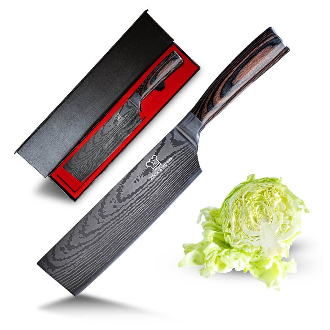 Küchenkompane Asiamesser Profi Nakiri Messer – 18 cm – Edelstahl in Damast-Optik – Inkl. Box