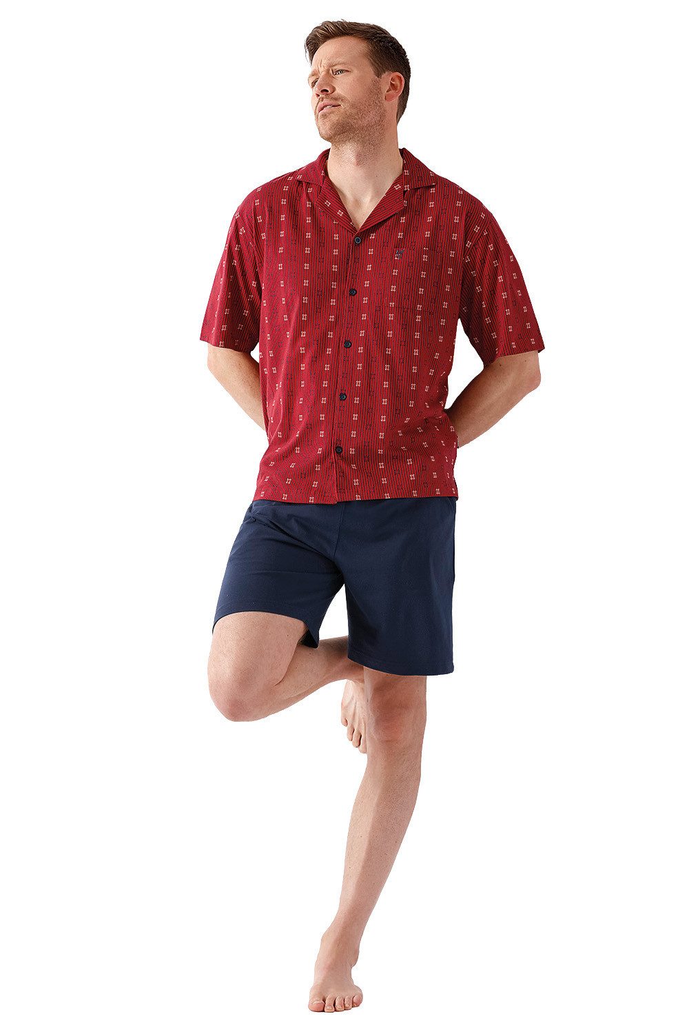 Hajo Schlafanzug Pyjama kurz Oberteil durchgehende Knopfleiste Klima Light