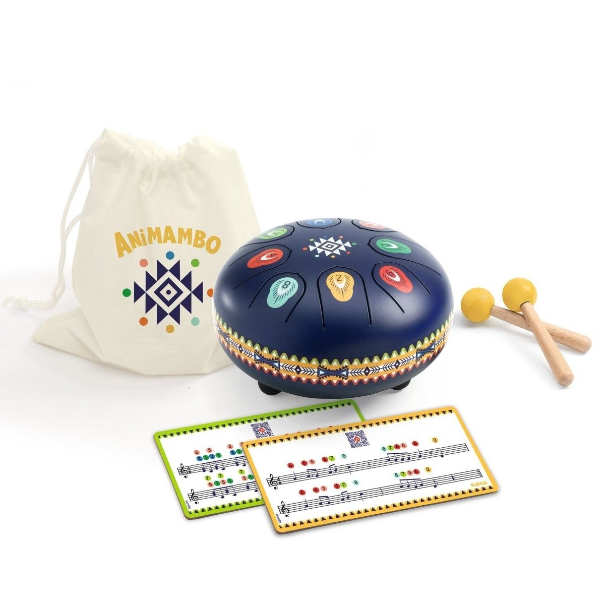 DJECO Trommel Zungentrommel Kinder 8 Töne Animambo Djeco Musikinstrument ab 5