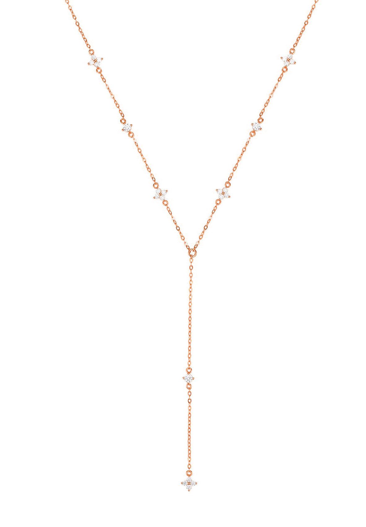 Hey Happiness Statementkette Blumen Y-Kette mit Zirkonia, Elegante Damen 925 Silberkette, Silber Gold Roségold