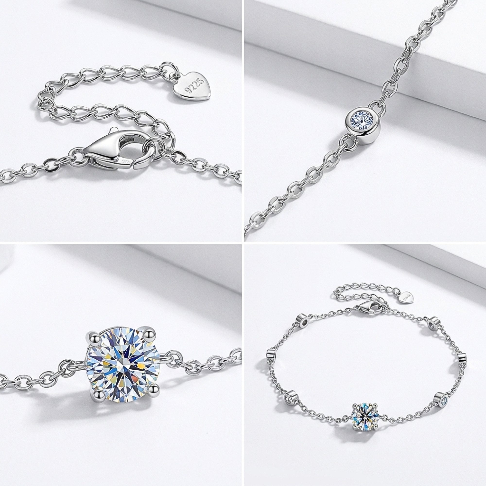UNIQAL.de Silberarmband Damen 925 Sterling Silber mit Diamant Moissanit 1,36 Karat – SOLITAIRE (Silberarmband mit 7 Moissanit Steinen in klassischer Diamantoptik, zentraler Solitär 6,5 mm und 6 Begleitsteine, 925 Sterling Silber weißgold oder 14K gold veredelt, inkl. Luxuriöse Schmuck Geschenkbox), Moissanit VVS1 Reinheit, GRA-Zertifikat, Armkette Geschenk für Damen