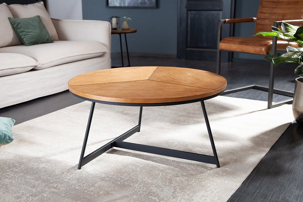 riess-ambiente Couchtisch OAK ELEGANCE 80cm natur / schwarz, Wohnzimmer · Echtholzfurnier · Metall-Gestell · rund · Eiche