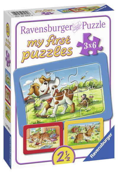 Ravensburger Puzzle 3 x 6 Teile Kinder Rahmen my first puzzles Meine Tierfreunde 07062, 6 Puzzleteile