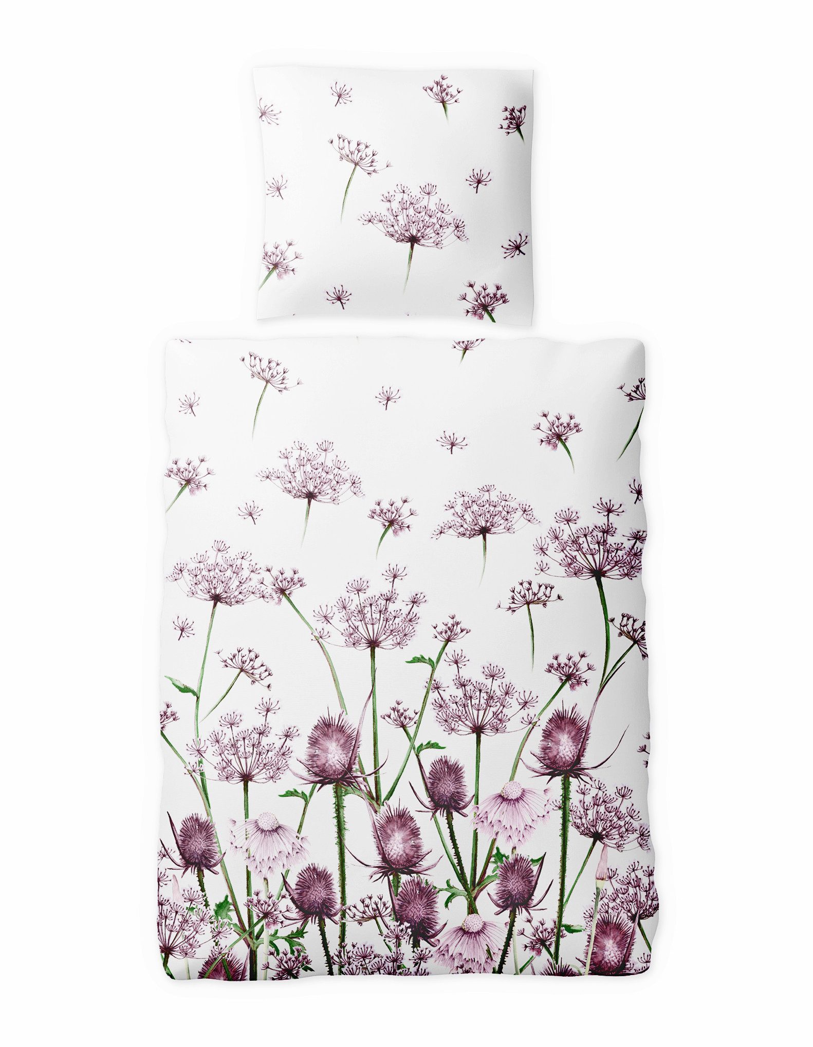 JACK Bettwäsche 135x200cm Pimpinella Rot Violett Wildblumen, Biber, 2 teili günstig online kaufen