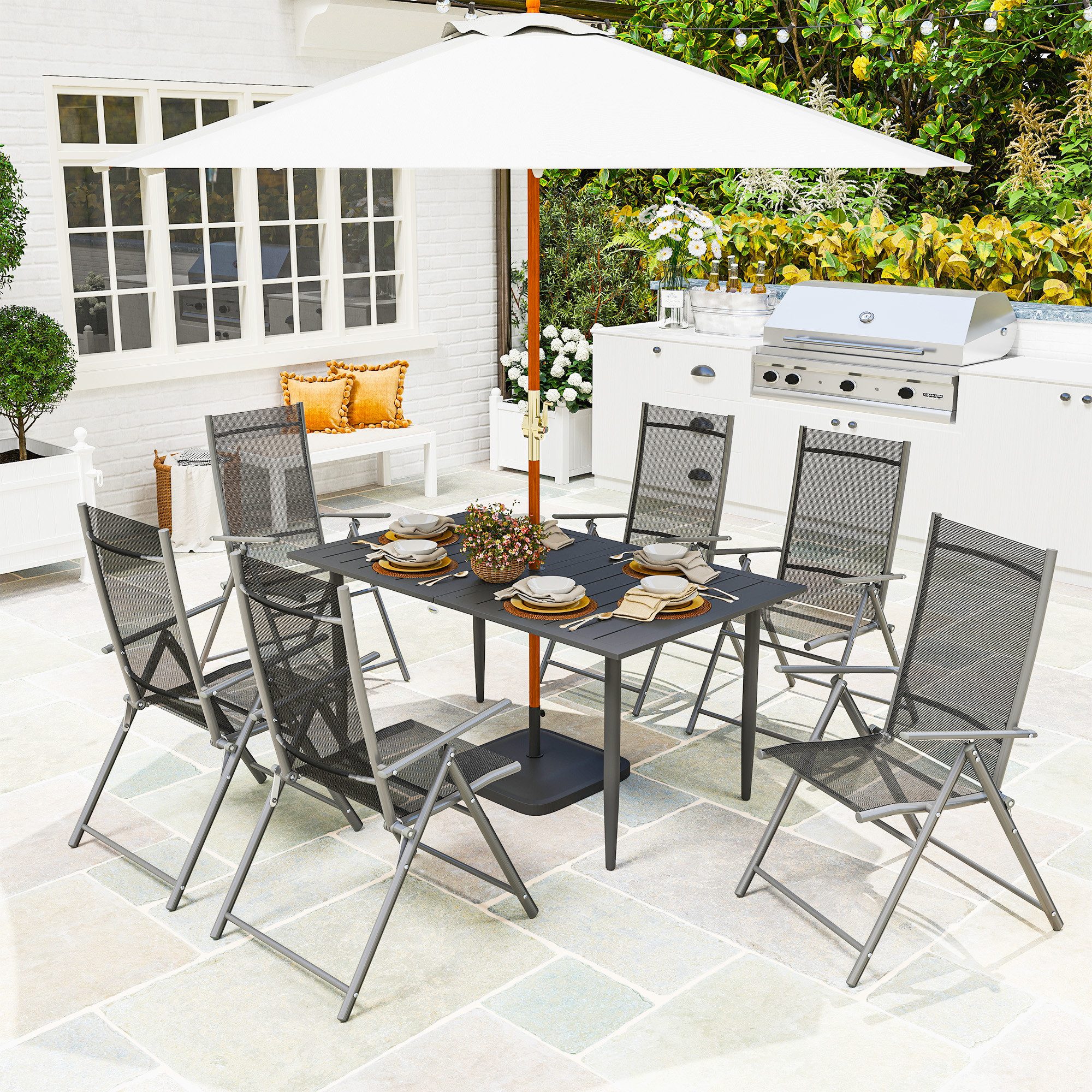 Outsunny Gartentisch mit Schirmloch, Lamellendesign (Outdoor günstig online kaufen