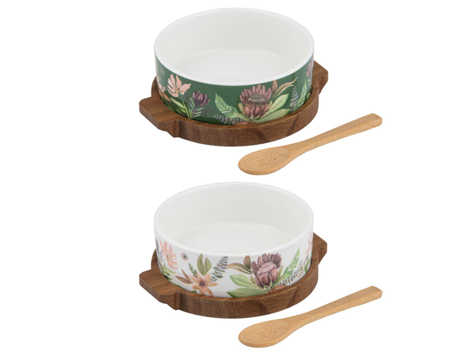 Ladelle Servierplatte Leura Assortiert Schale Löffel&Runde Servierplatte 3tlg, Porzellan / Akazie / Bambus, (Platten)