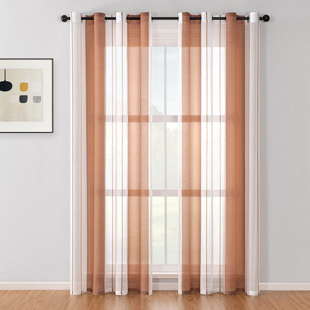 NUODWELL Gardine 2er Set Voile Gardinen mit Ösen, Kurz Streifen Vorhang Hal günstig online kaufen