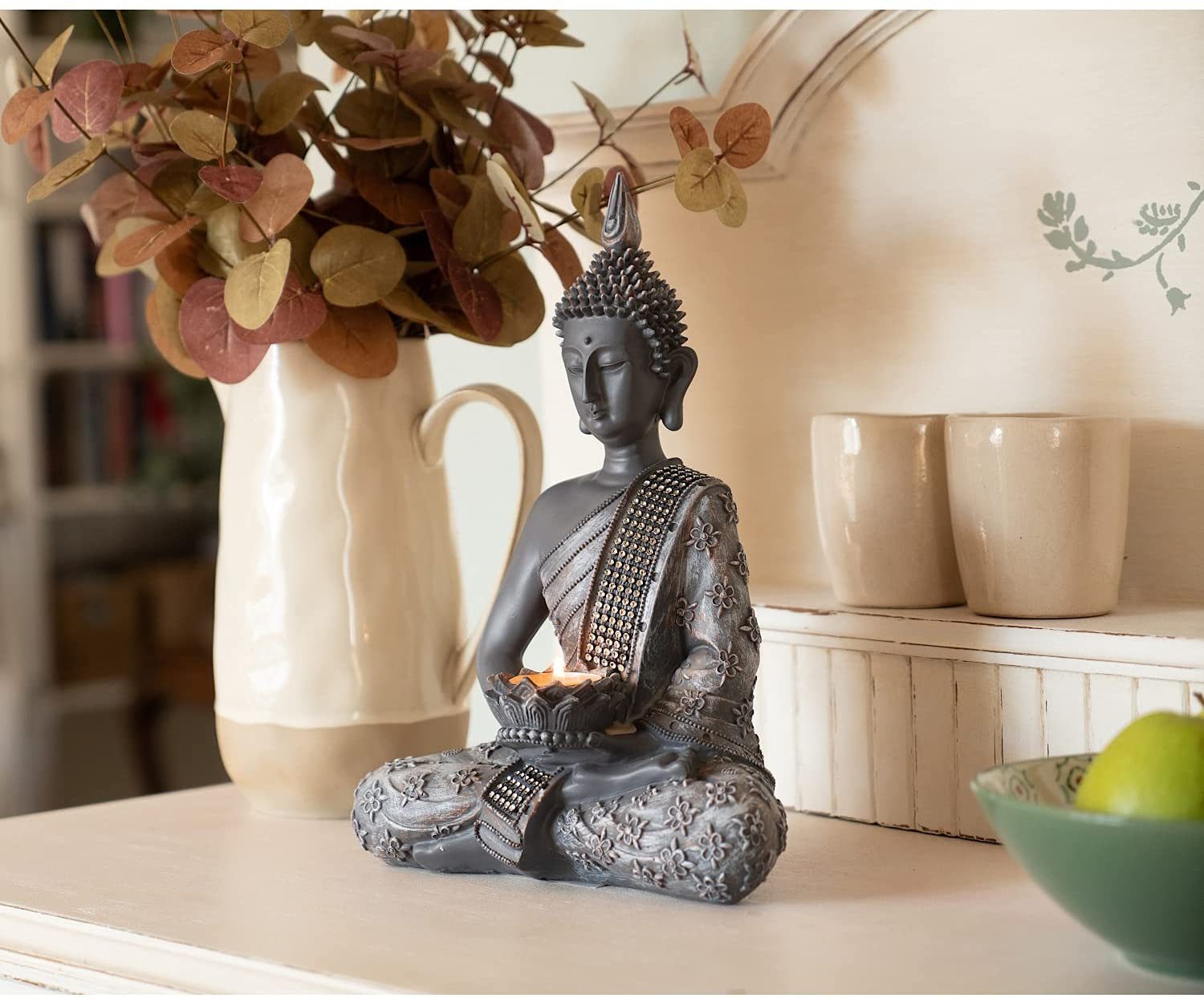 INtrenDU Buddhafigur Buddha mit Teelichthalter 30cm, mit Strassbestückter S günstig online kaufen