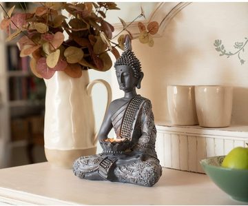 INtrenDU Buddhafigur Buddha mit Teelichthalter 30cm, mit Strassbestückter Schärpe