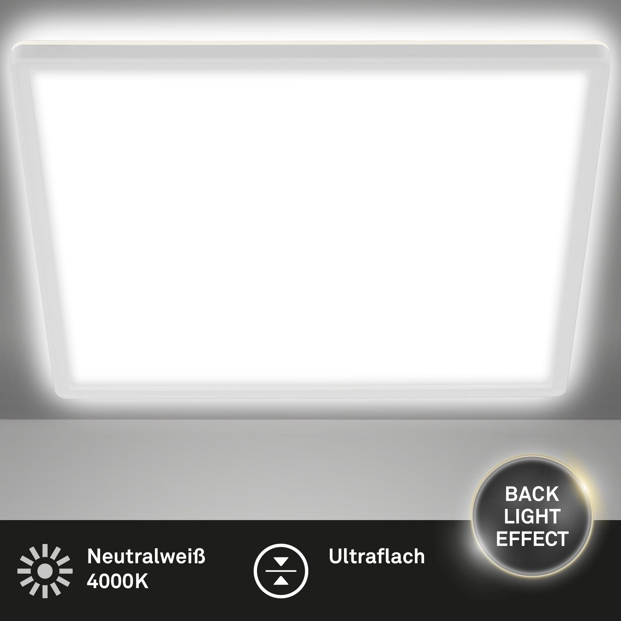Briloner Leuchten LED Deckenleuchte Deckenlampe Panel Backlight-Effekt SLIM Ultraflach EEK, Standard, LED fest integriert, LED wechselbar, 4000K, Verschiedene Ausführungen, Schwarz/Weiß Wohnzimmer Schlafzimmer Küche