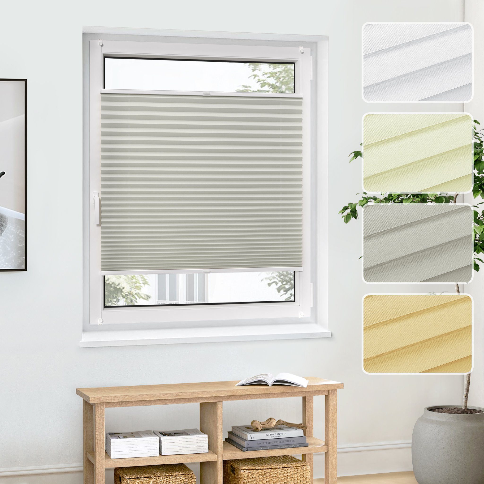 jalousiescout Plissee Pure Premium 30x90cm Grau Klemmfix ohne Bohren, halbtransparent, ohne Bohren, verspannt, Klemmfix, Polyester-Stoff, blickdicht und lichtdurchlässig
