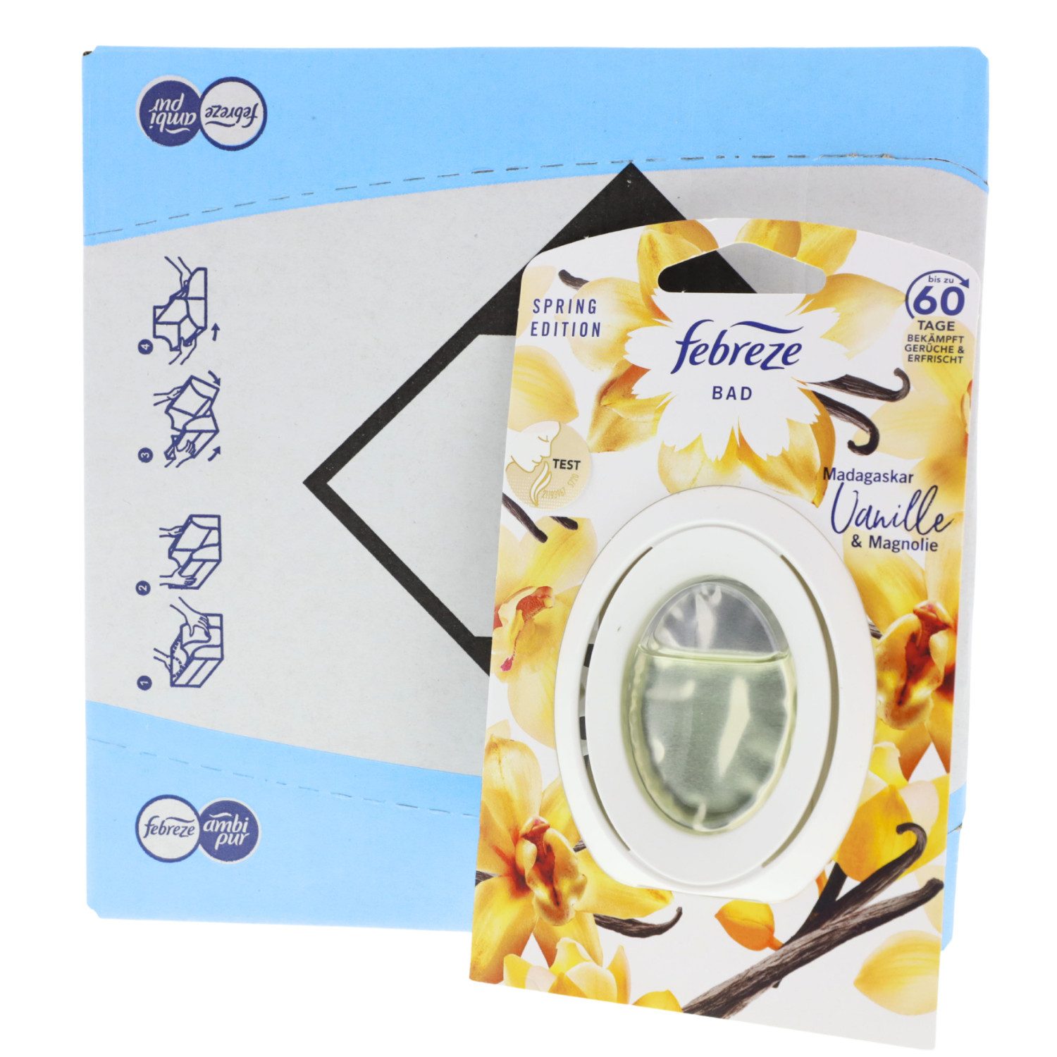 Febreze Raumduft 8 x Febreze Bad Madagaskar Vanille & Magnolie je 8ml Lufterfrischer