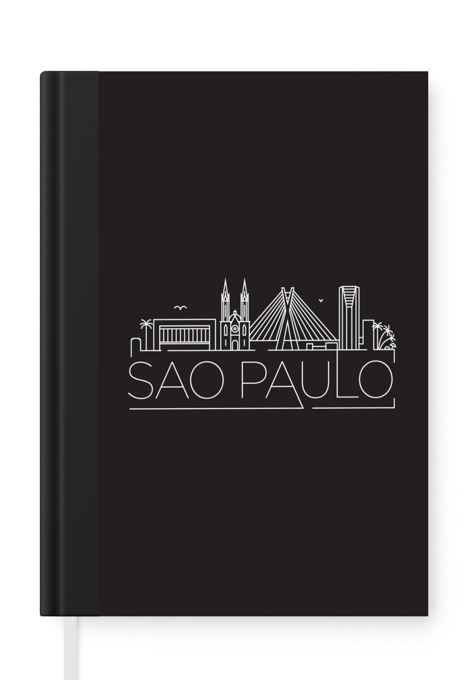MuchoWow Notizbuch Stadtbild "Sao Paulo" vor schwarzem Hintergrund, Journal, Merkzettel, Tagebuch, Notizheft, A5, 98 Seiten, Haushaltsbuch