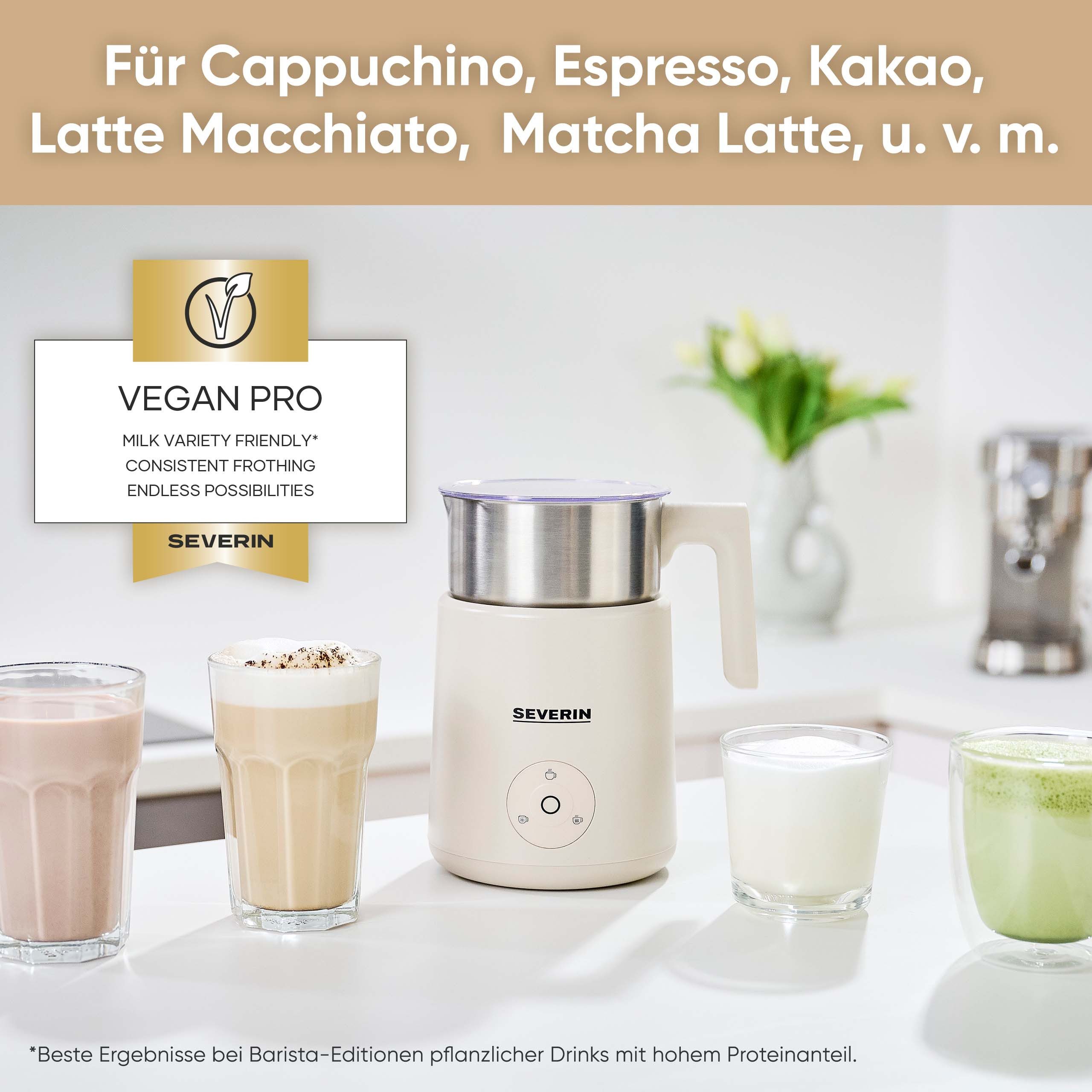 Severin Milchaufschäumer SPUMA LITE SM 3589, 500 W, kaltes & warmes Aufschäumen, Schoko-Funktion, auch für vegane Milch