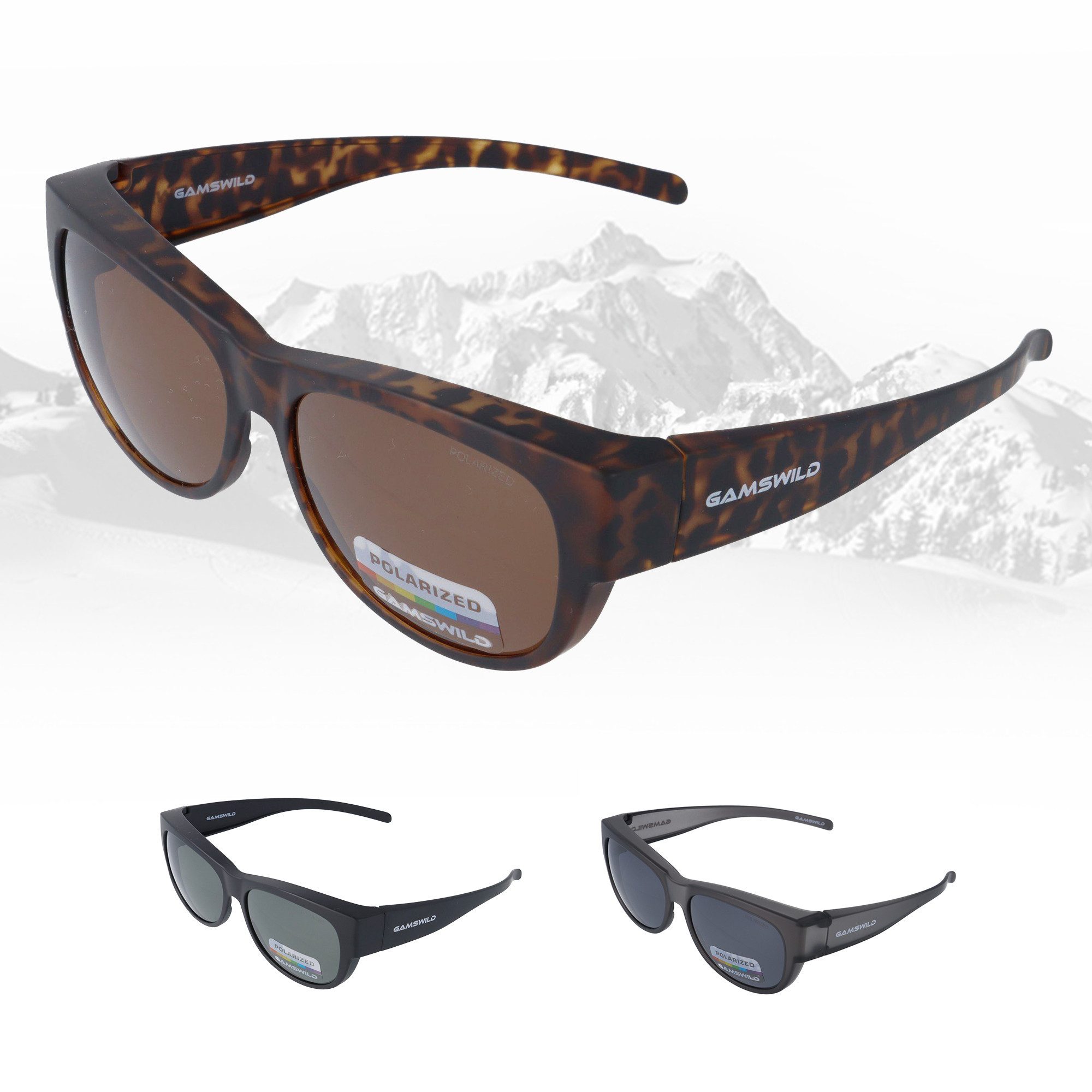 Gamswild Sonnenbrille UV400 Sportbrille Überbrille, polarisiert, universelle Passform Damen Herren Modell WS4032 in schwarz, braun, grau