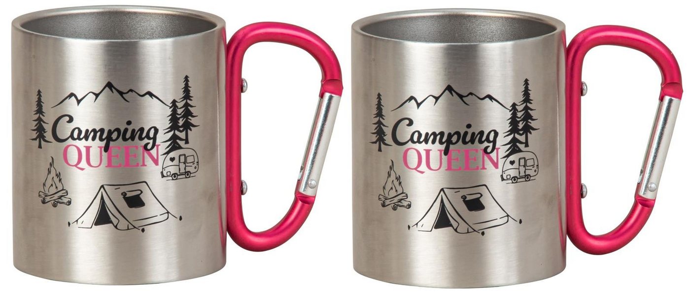 Geschenkestadl Becher 2 Metallbecher mit Karabiner, Camping, Wanderbecher mehrere Designs, Karabinerhaken Karabinergriff