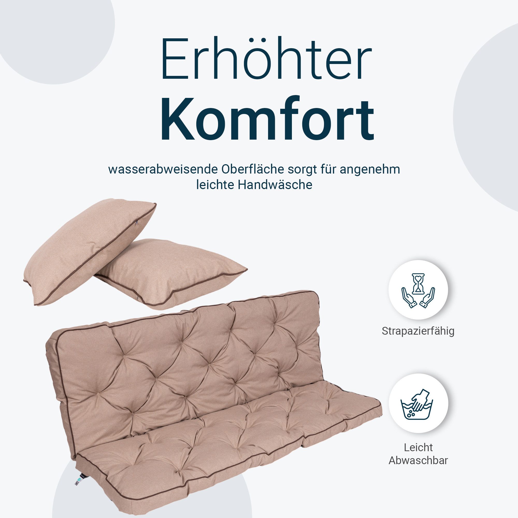 TexDeko Auflagekissen Ecolen Gartenbankauflage für Hollywoodschaukel mit Rückenlehne, (1x Gartenbankauflage für Hollywoodschaukel + 2x Kissen), UV-Beständig