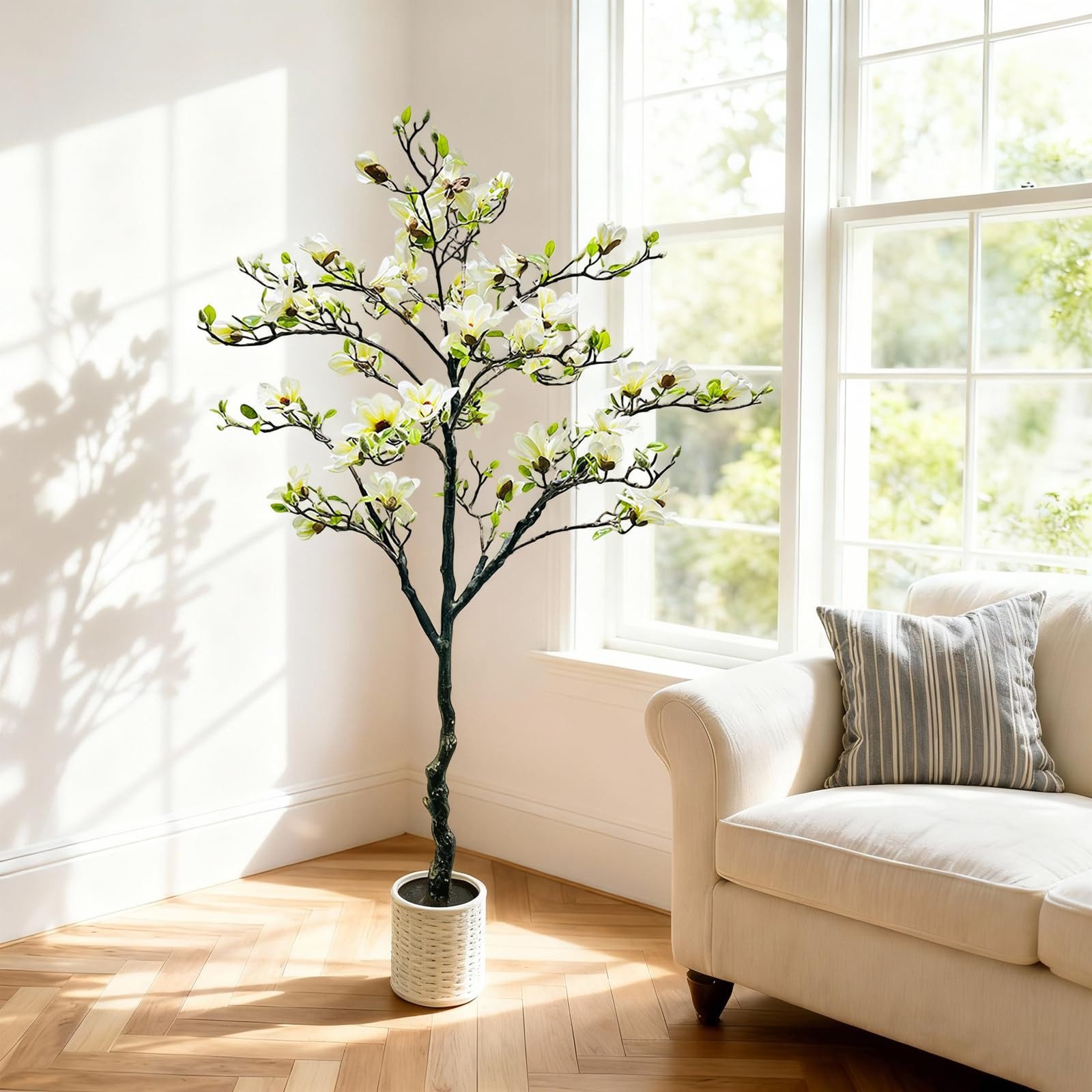 Kunstpflanze 180CM künstliche Magnolia Baum in Topf Magnolia Blumen, GarveeMore