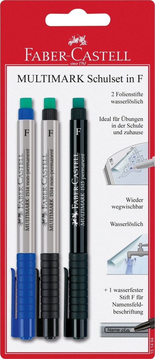 Faber-Castell Folienstift Blisterkarte Schulset Multimark 0,6 blau, schwarz