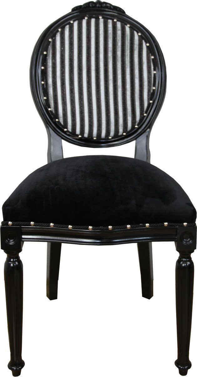 Casa Padrino Esszimmerstuhl Barock Medaillon Luxus Esszimmer Stuhl ohne Armlehnen in Schwarz / Silber Mod2 - Limited Edition