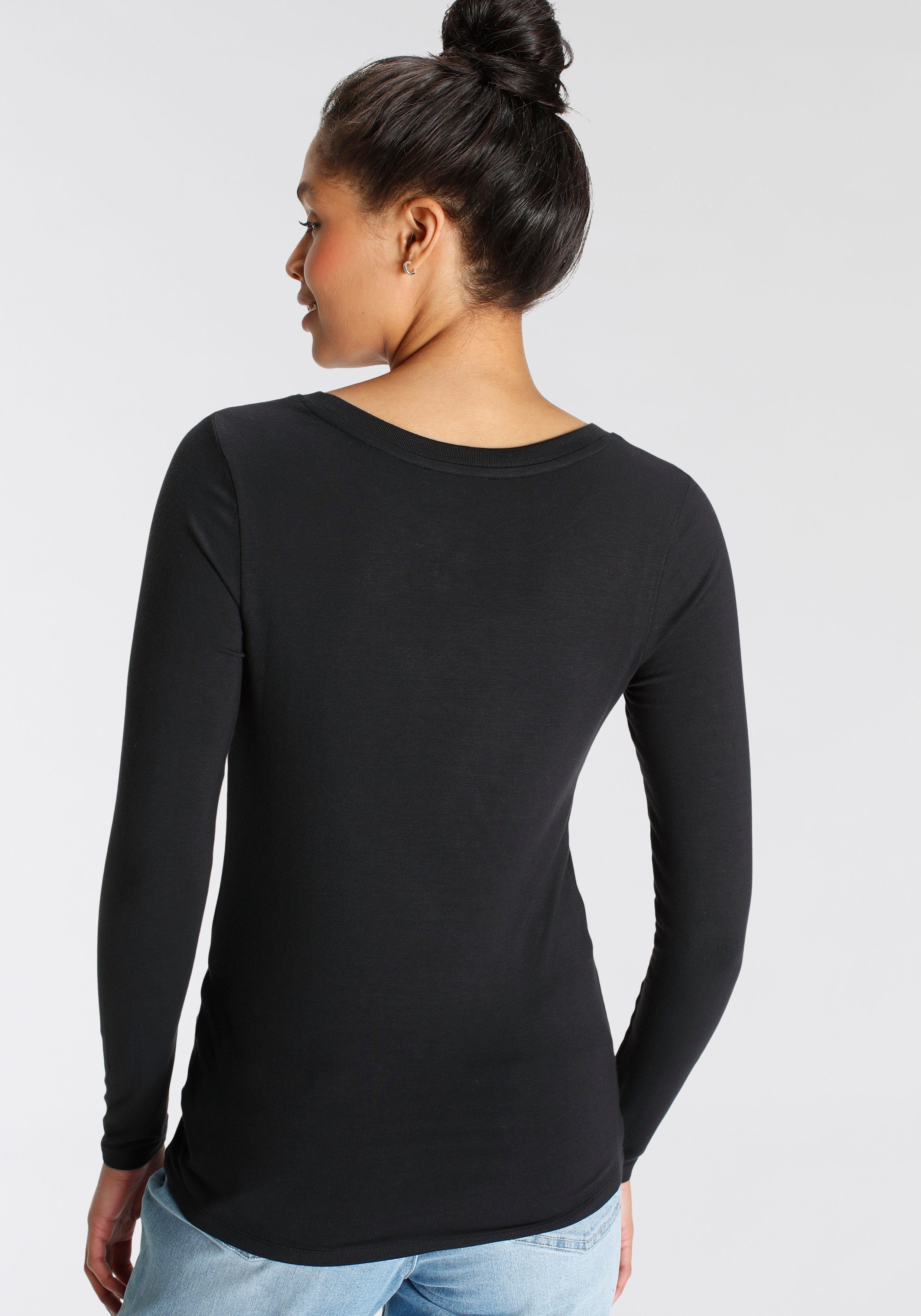 Tamaris Langarmshirt langärmlig, sehr figurbetont, unifarben, günstig online kaufen