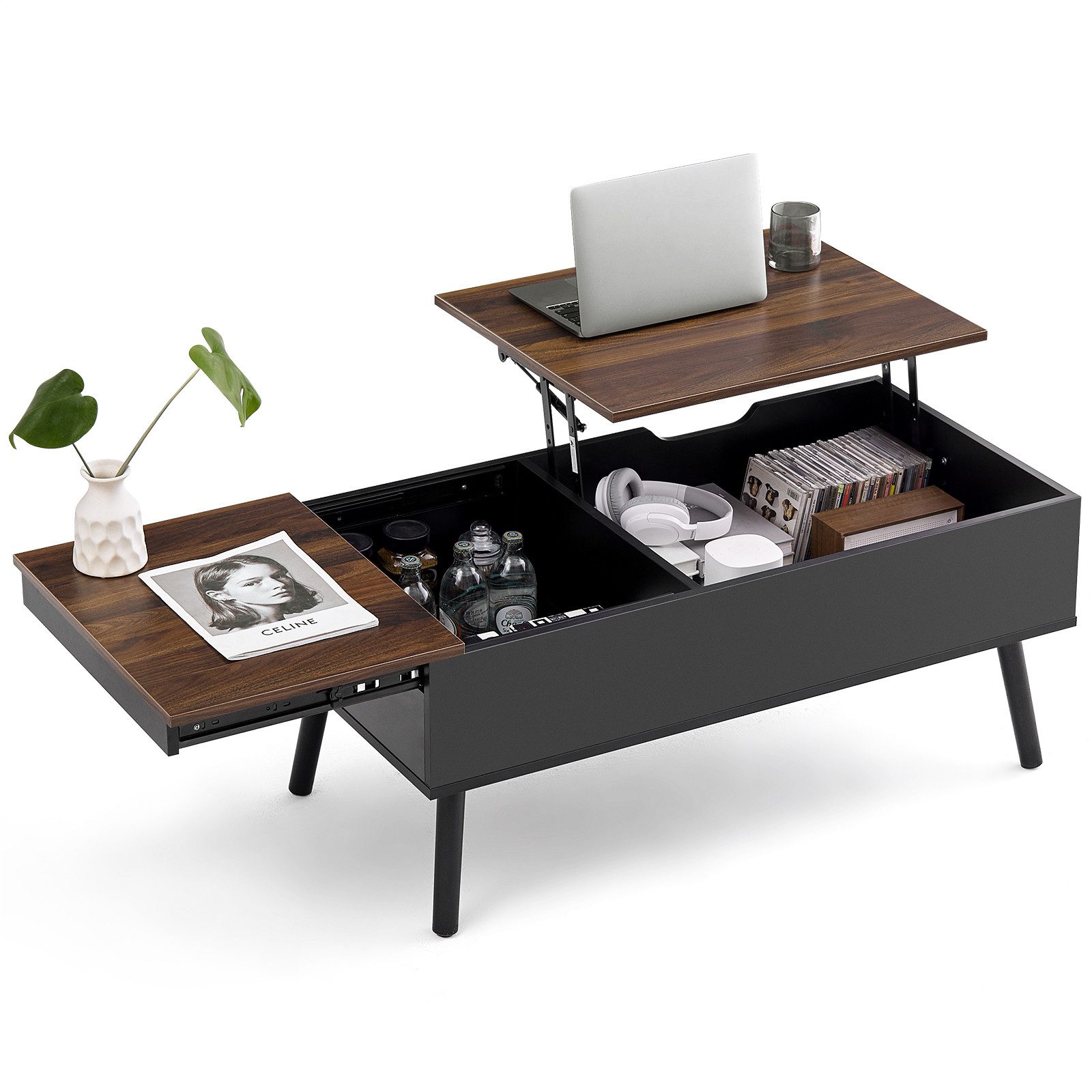 JanflyHome Couchtisch höhenverstellbar, Wohnzimmertisch mit Stauraum (1-St), Separates Verstecktes Ablagefach, 100x50x45 cm